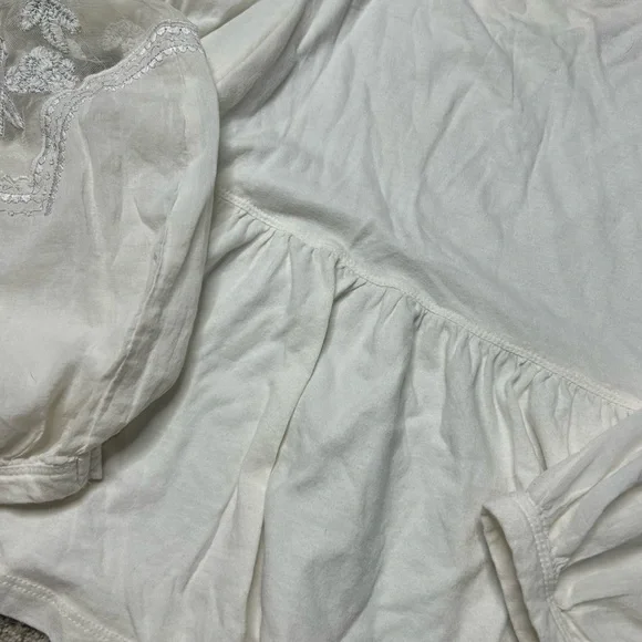 Free People White Peplum Top with Embroidered Sheer Sleeves – Size Small - Picture 3 of 5